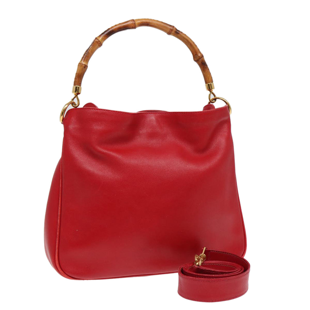 GUCCI Bamboo Hand Bag Leather 2way Red Gold 001 2404 16380 ep5631