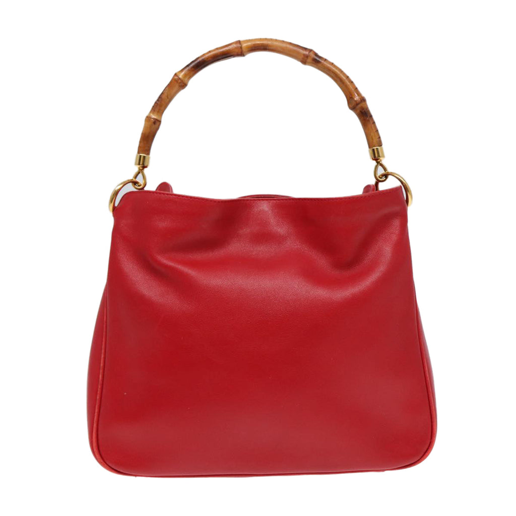 GUCCI Bamboo Hand Bag Leather 2way Red Gold 001 2404 16380 ep5631