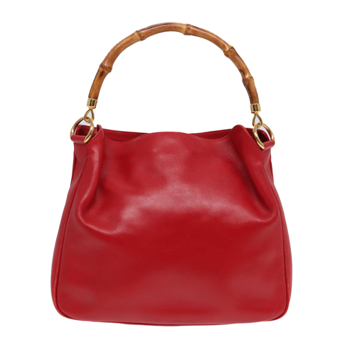 GUCCI Bamboo Hand Bag Leather 2way Red Gold 001 2404 16380 ep5631