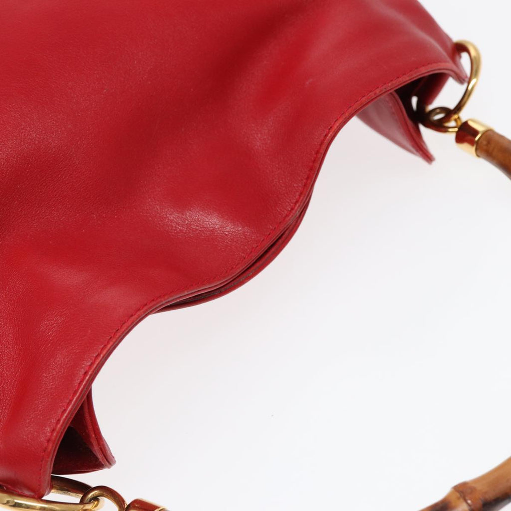 GUCCI Bamboo Hand Bag Leather 2way Red Gold 001 2404 16380 ep5631