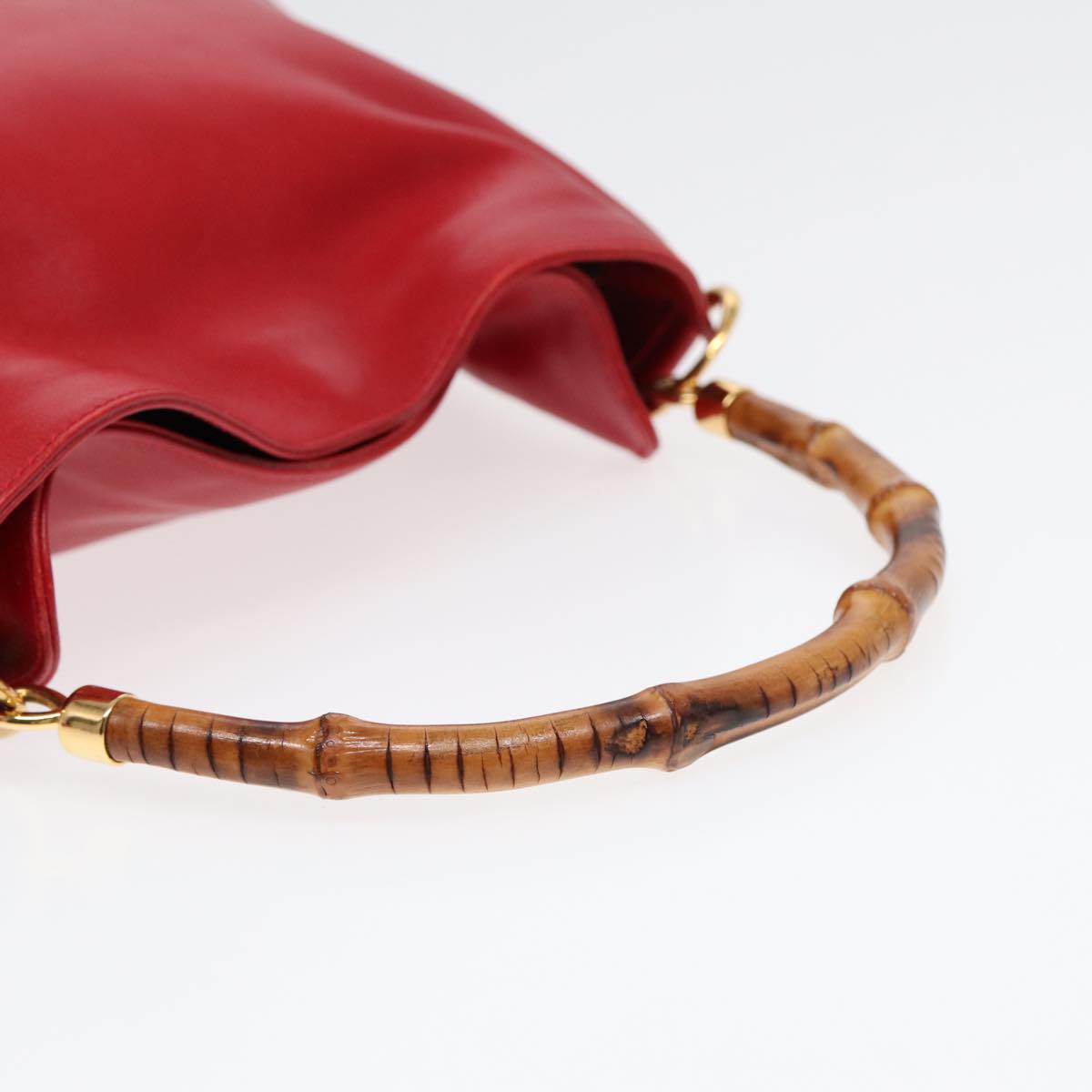 GUCCI Bamboo Hand Bag Leather 2way Red Gold 001 2404 16380 ep5631