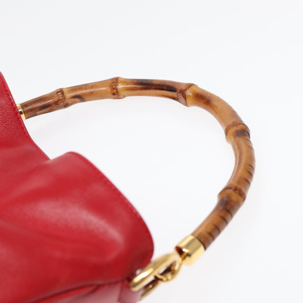 GUCCI Bamboo Hand Bag Leather 2way Red Gold 001 2404 16380 ep5631