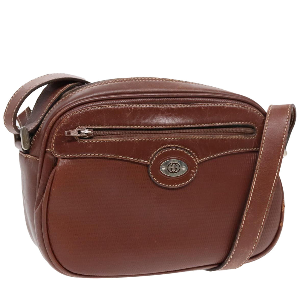 GUCCI Shoulder Bag Leather Brown Silver ep5634