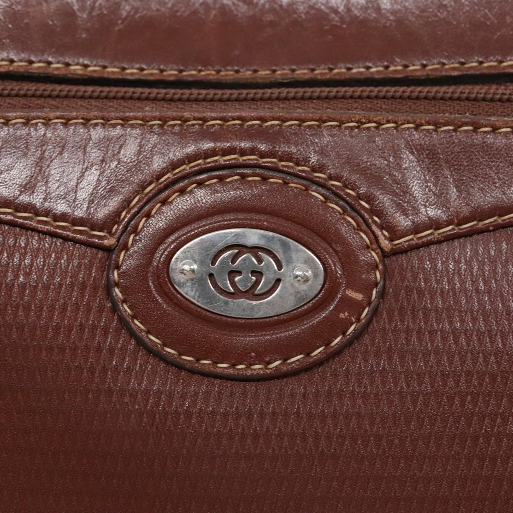 GUCCI Shoulder Bag Leather Brown Silver ep5634