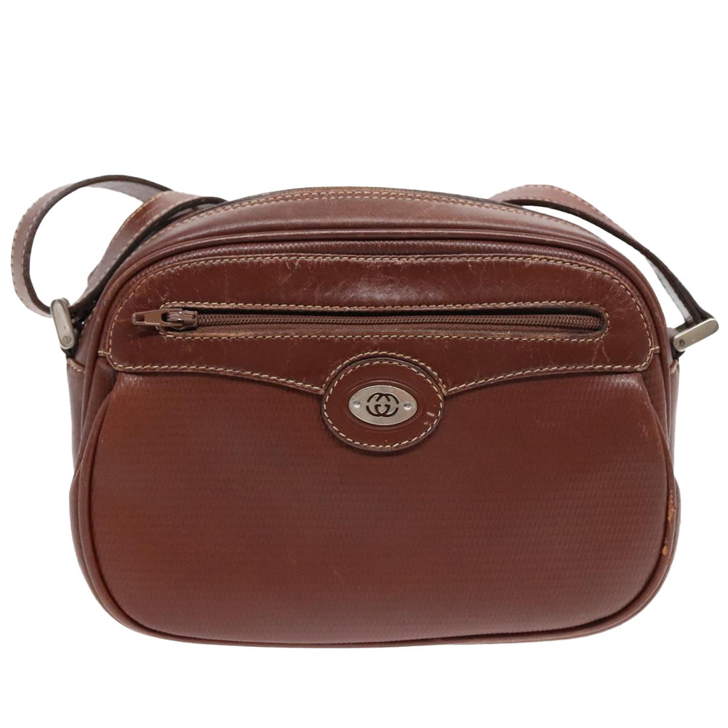 GUCCI Shoulder Bag Leather Brown Silver ep5634