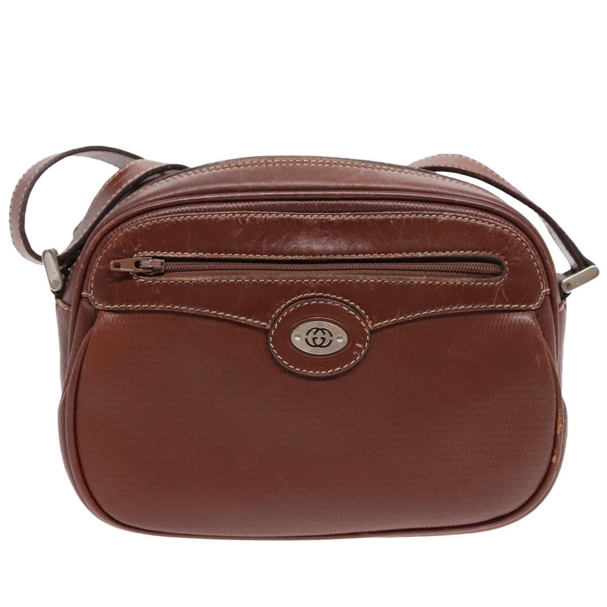 GUCCI Shoulder Bag Leather Brown Silver ep5634
