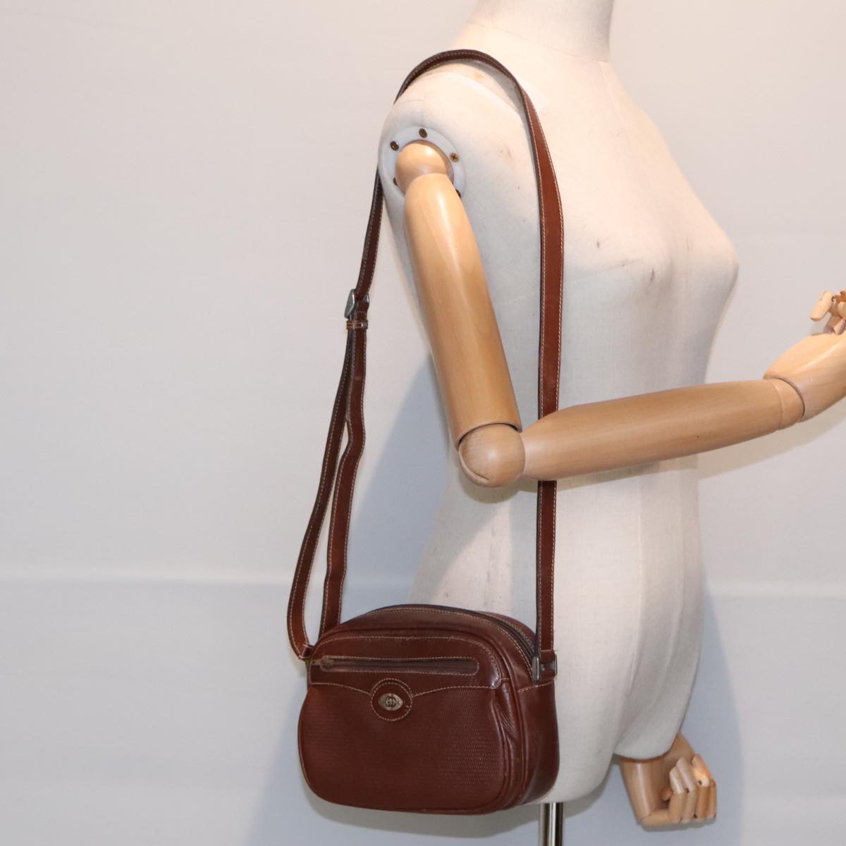 GUCCI Shoulder Bag Leather Brown Silver ep5634
