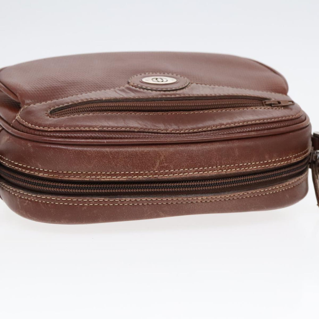 GUCCI Shoulder Bag Leather Brown Silver ep5634