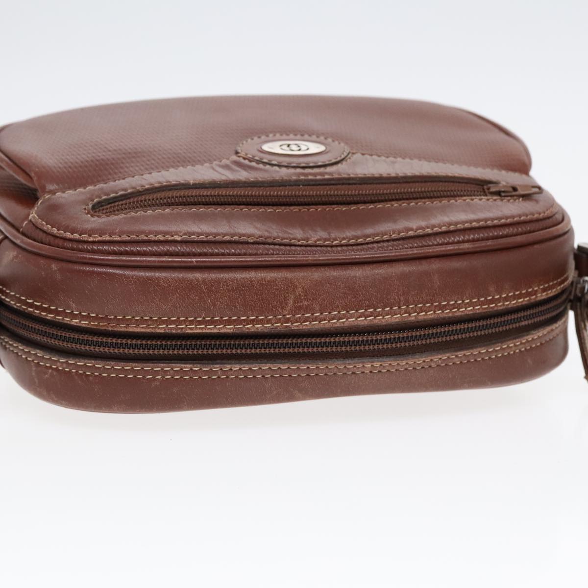 GUCCI Shoulder Bag Leather Brown Silver ep5634
