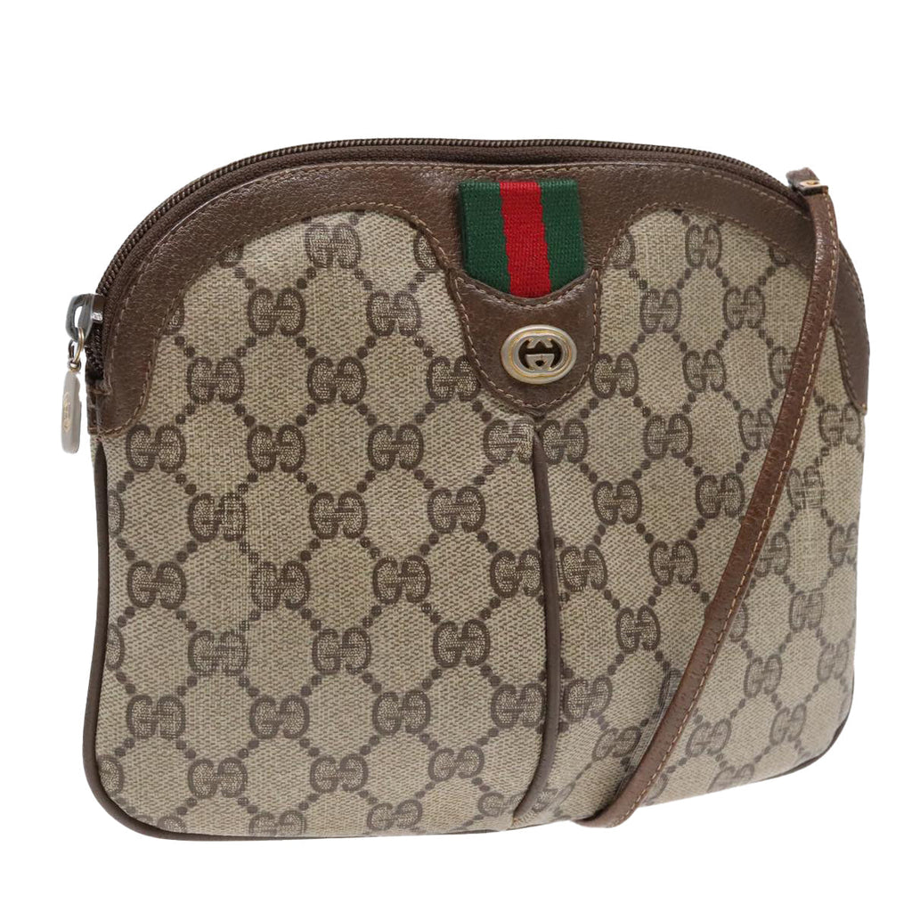 GUCCI GG Supreme Web Sherry Line Shoulder Bag PVC Beige Gold ep5636