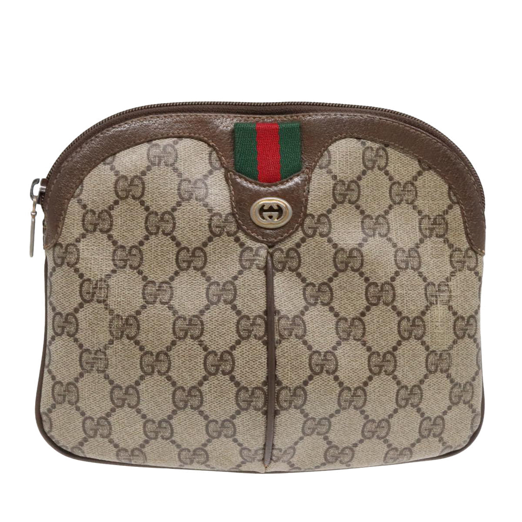 GUCCI GG Supreme Web Sherry Line Shoulder Bag PVC Beige Gold ep5636