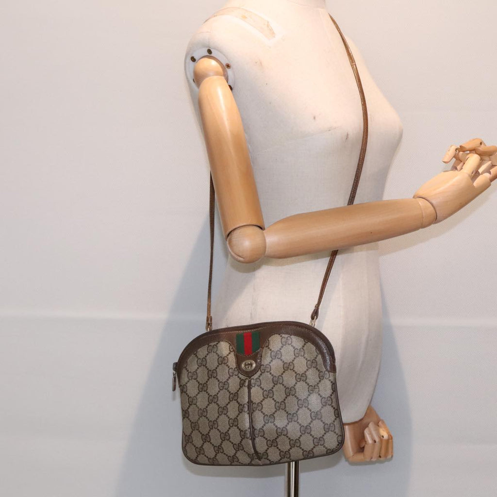 GUCCI GG Supreme Web Sherry Line Shoulder Bag PVC Beige Gold ep5636