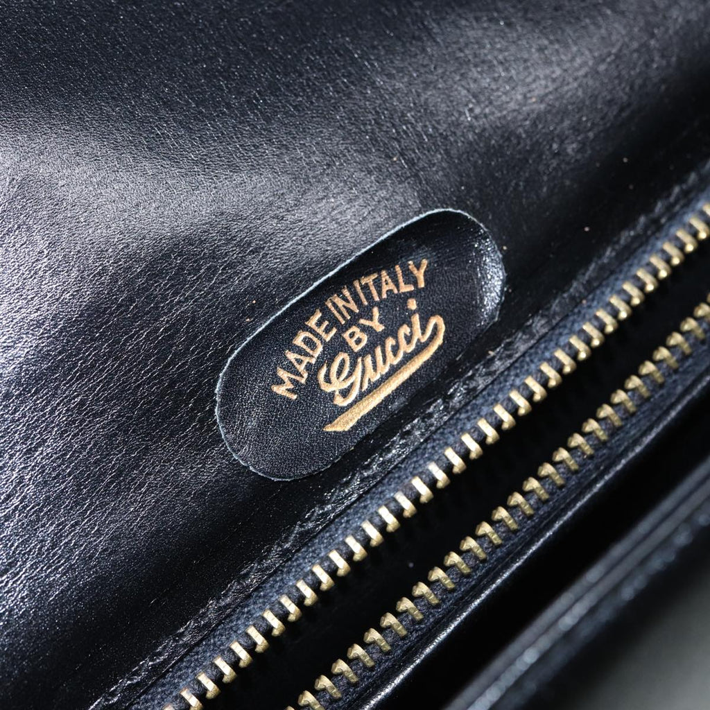 GUCCI Hand Bag Leather Gold Black ep5637