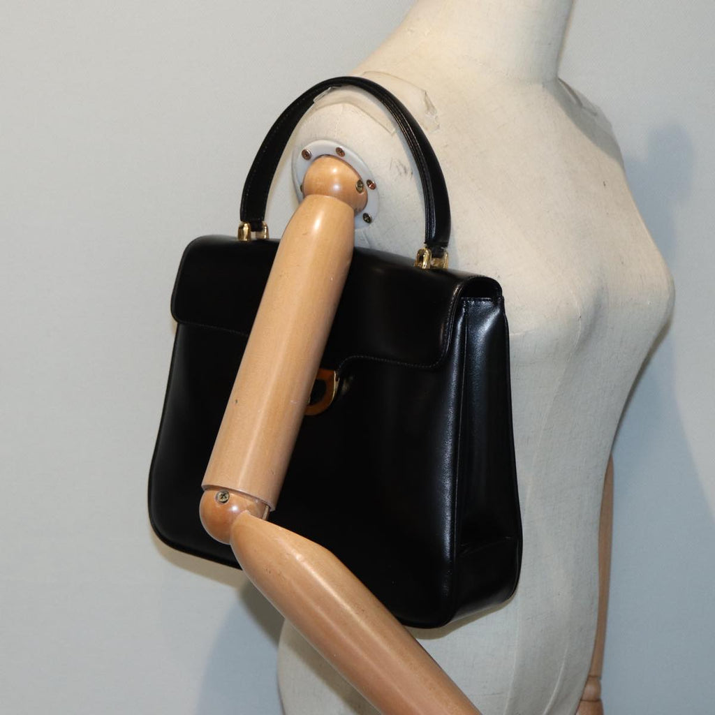 GUCCI Hand Bag Leather Gold Black ep5637