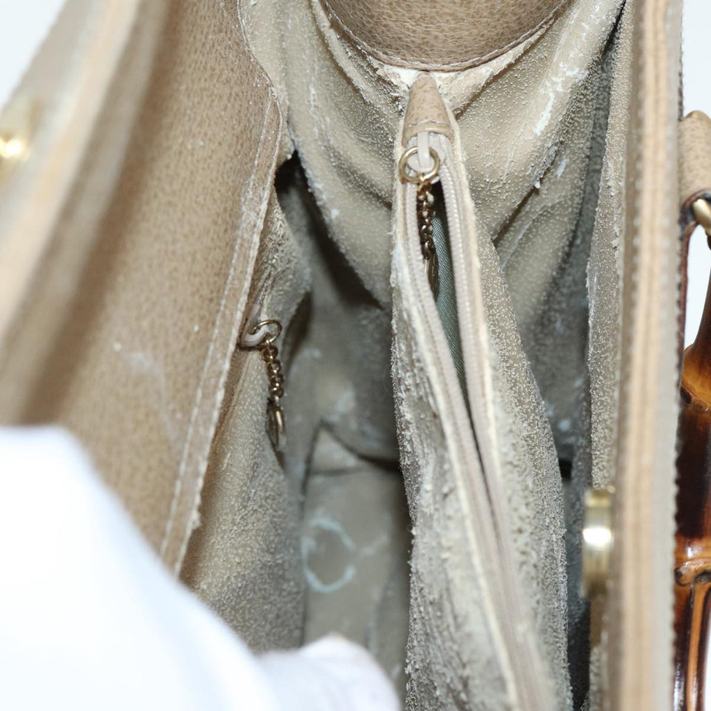 GUCCI Bamboo Hand Bag Leather Beige Gold 002 1186 0260 ep5646