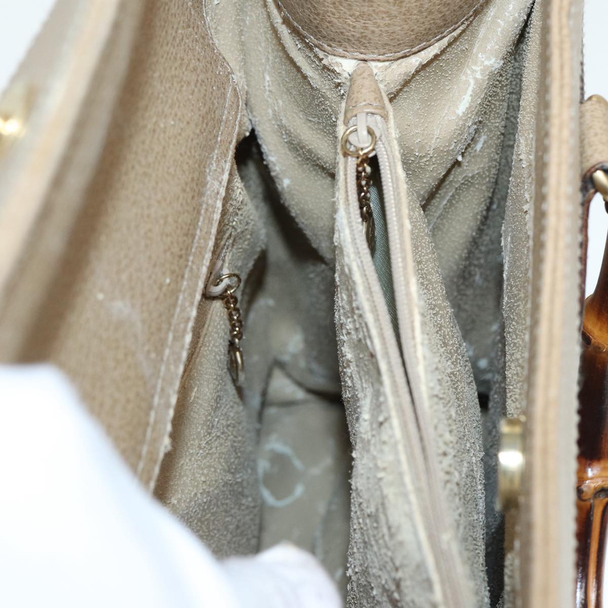 GUCCI Bamboo Hand Bag Leather Beige Gold 002 1186 0260 ep5646