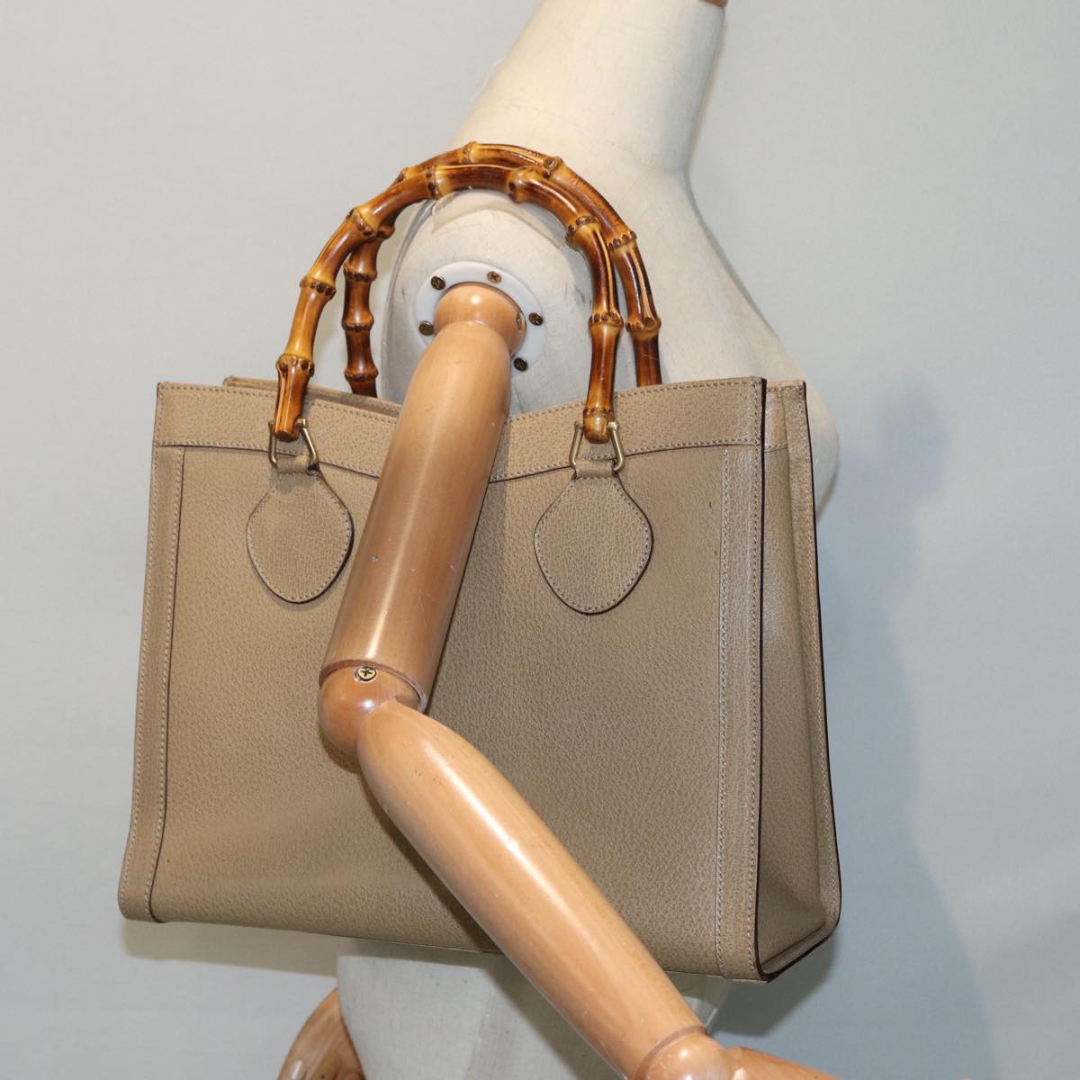 GUCCI Bamboo Hand Bag Leather Beige Gold 002 1186 0260 ep5646