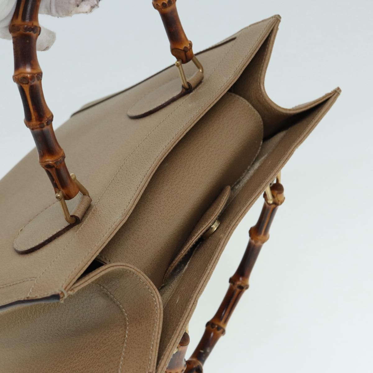 GUCCI Bamboo Hand Bag Leather Beige Gold 002 1186 0260 ep5646