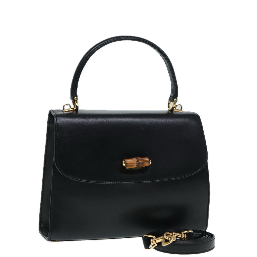 GUCCI Hand Bag Leather 2way Gold Black 000 406 0238 ep5648