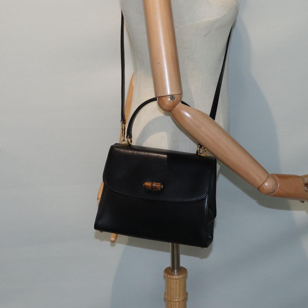 GUCCI Hand Bag Leather 2way Gold Black 000 406 0238 ep5648