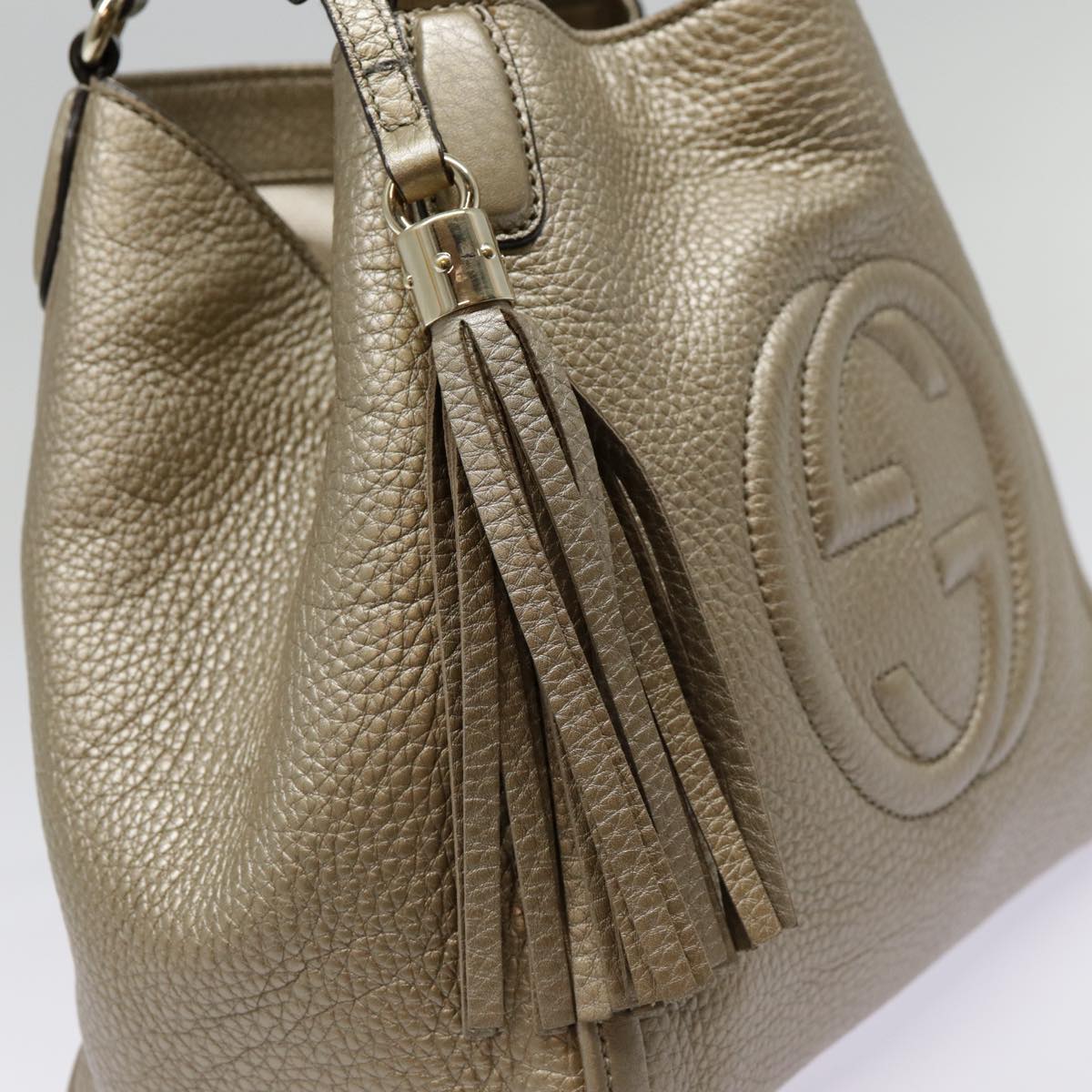 GUCCI Hand Bag Leather Gold Tone Gold 336751 ep5652