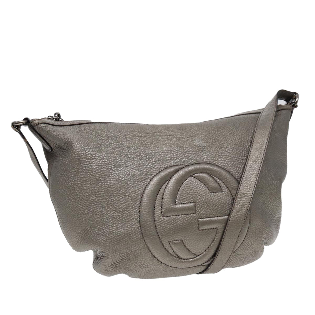 GUCCI Interlocking Shoulder Bag Leather Silver 295175 ep5653