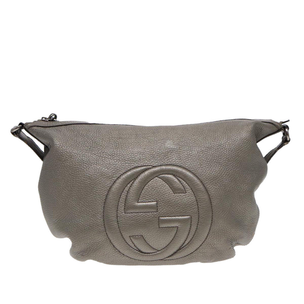 GUCCI Interlocking Shoulder Bag Leather Silver 295175 ep5653