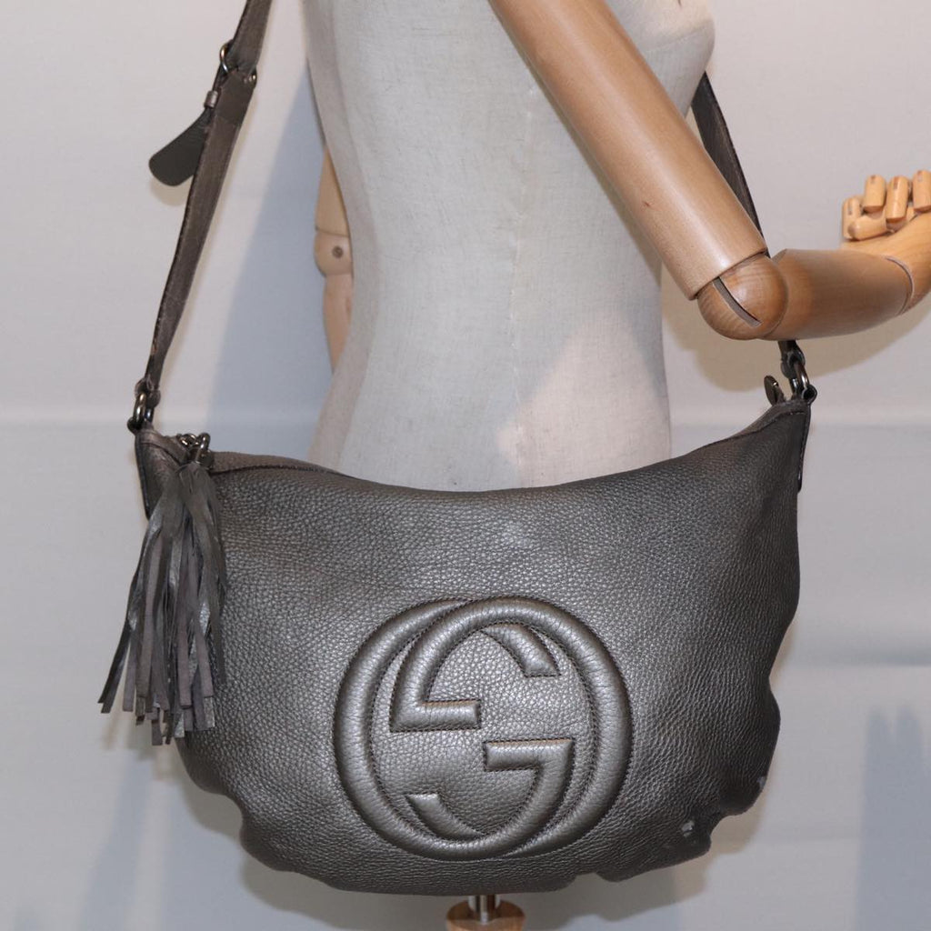 GUCCI Interlocking Shoulder Bag Leather Silver 295175 ep5653