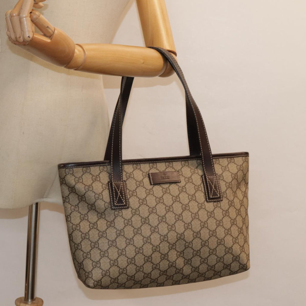 GUCCI GG Supreme Tote Bag PVC Leather Beige Silver 211138 ep5654