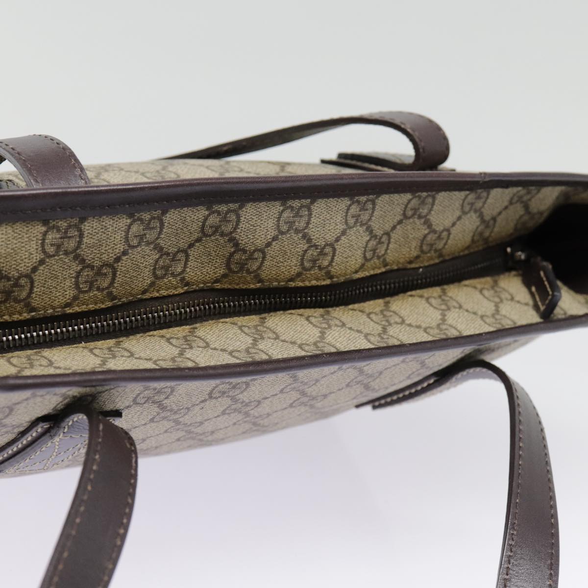 GUCCI GG Supreme Tote Bag PVC Leather Beige Silver 211138 ep5654