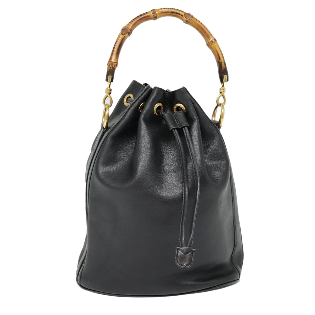 GUCCI Bamboo Hand Bag Leather Black Gold 001 2040 1657 ep5663