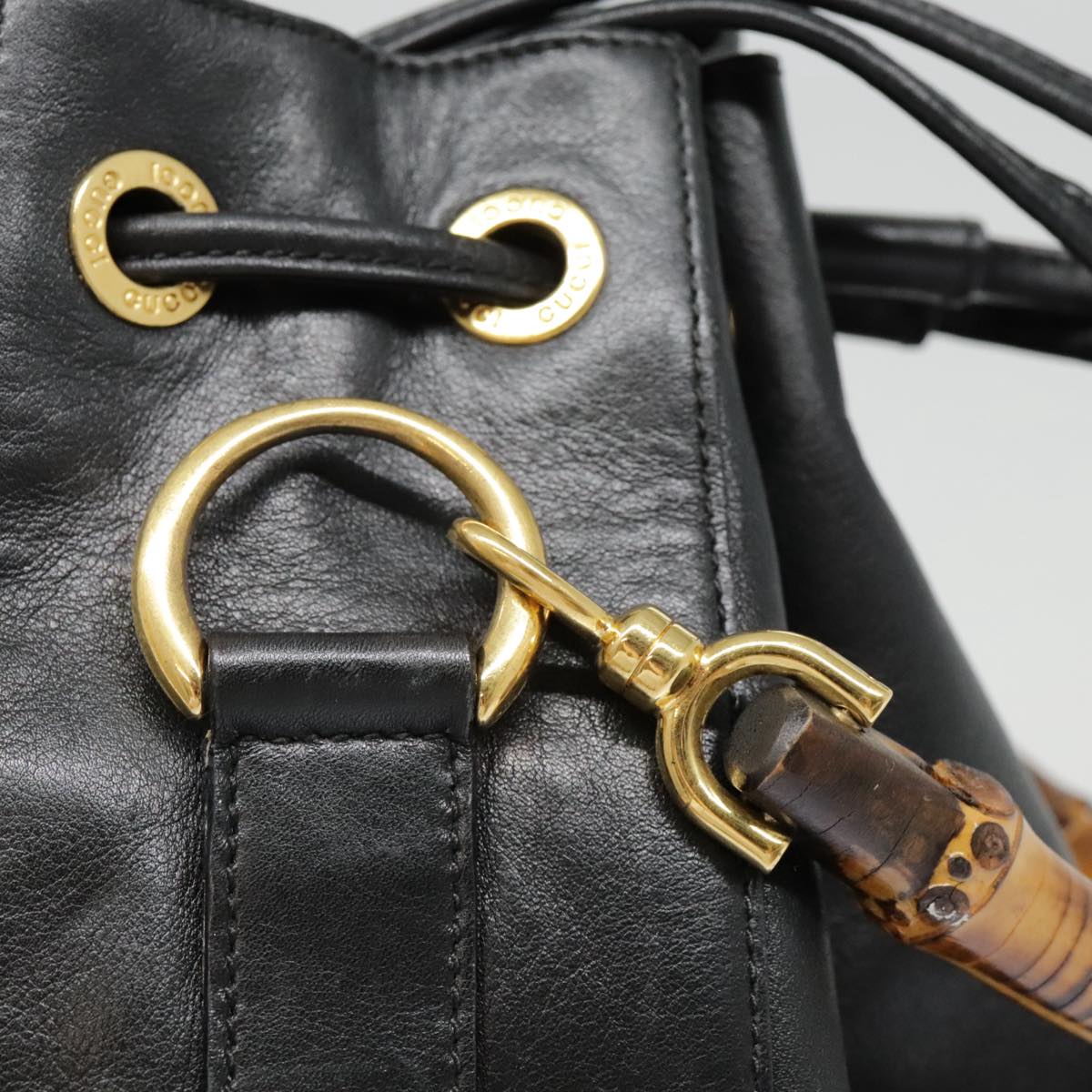 GUCCI Bamboo Hand Bag Leather Black Gold 001 2040 1657 ep5663