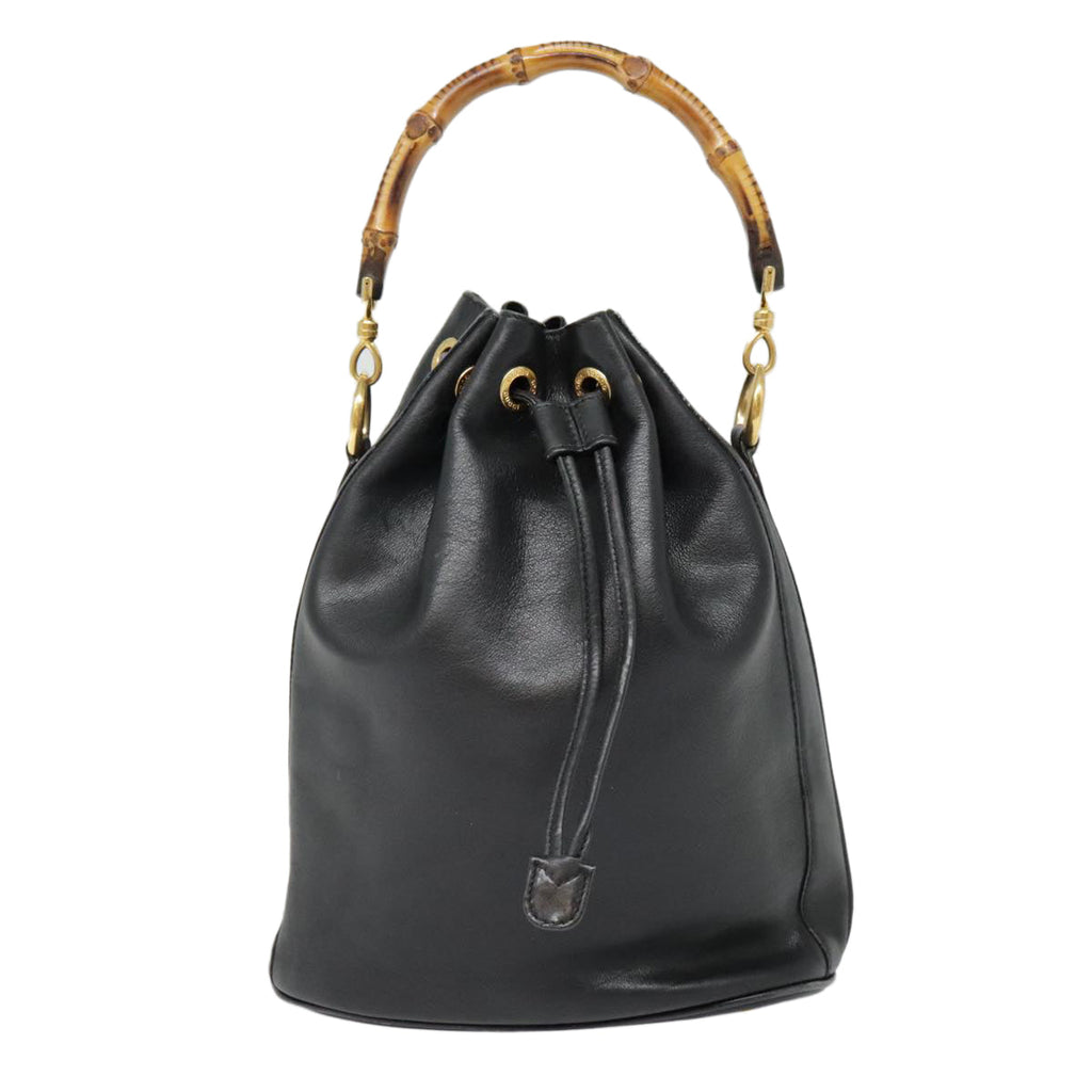 GUCCI Bamboo Hand Bag Leather Black Gold 001 2040 1657 ep5663