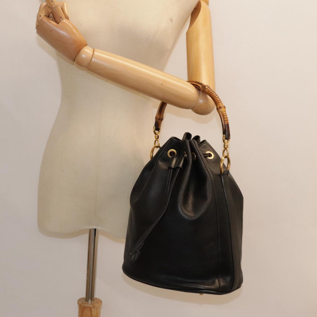 GUCCI Bamboo Hand Bag Leather Black Gold 001 2040 1657 ep5663