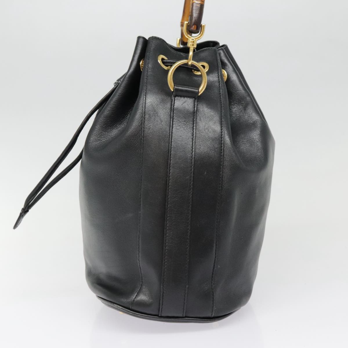 GUCCI Bamboo Hand Bag Leather Black Gold 001 2040 1657 ep5663