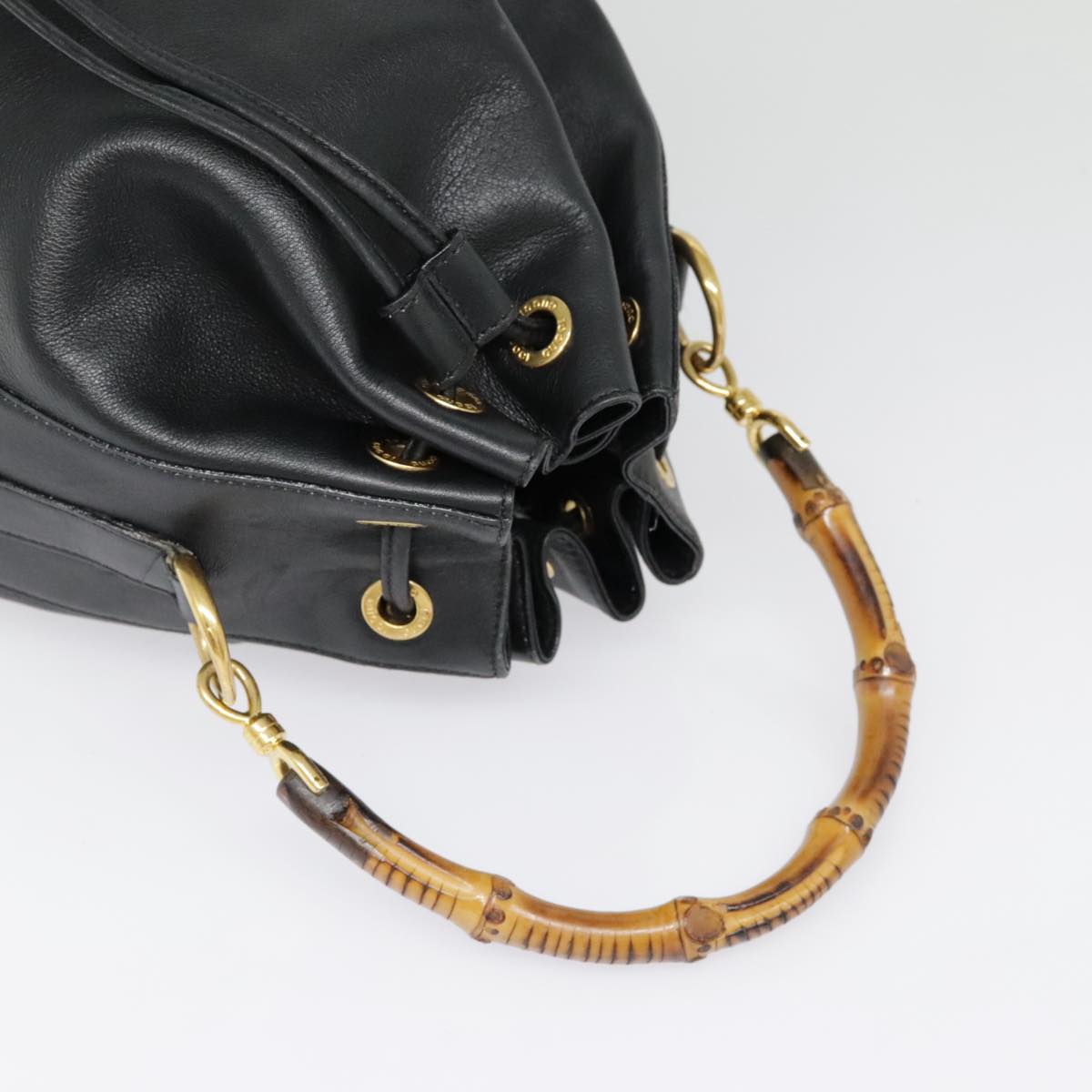 GUCCI Bamboo Hand Bag Leather Black Gold 001 2040 1657 ep5663