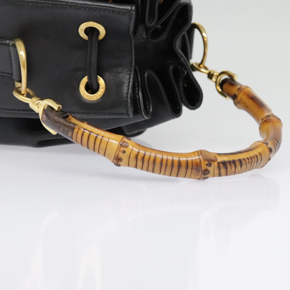 GUCCI Bamboo Hand Bag Leather Black Gold 001 2040 1657 ep5663