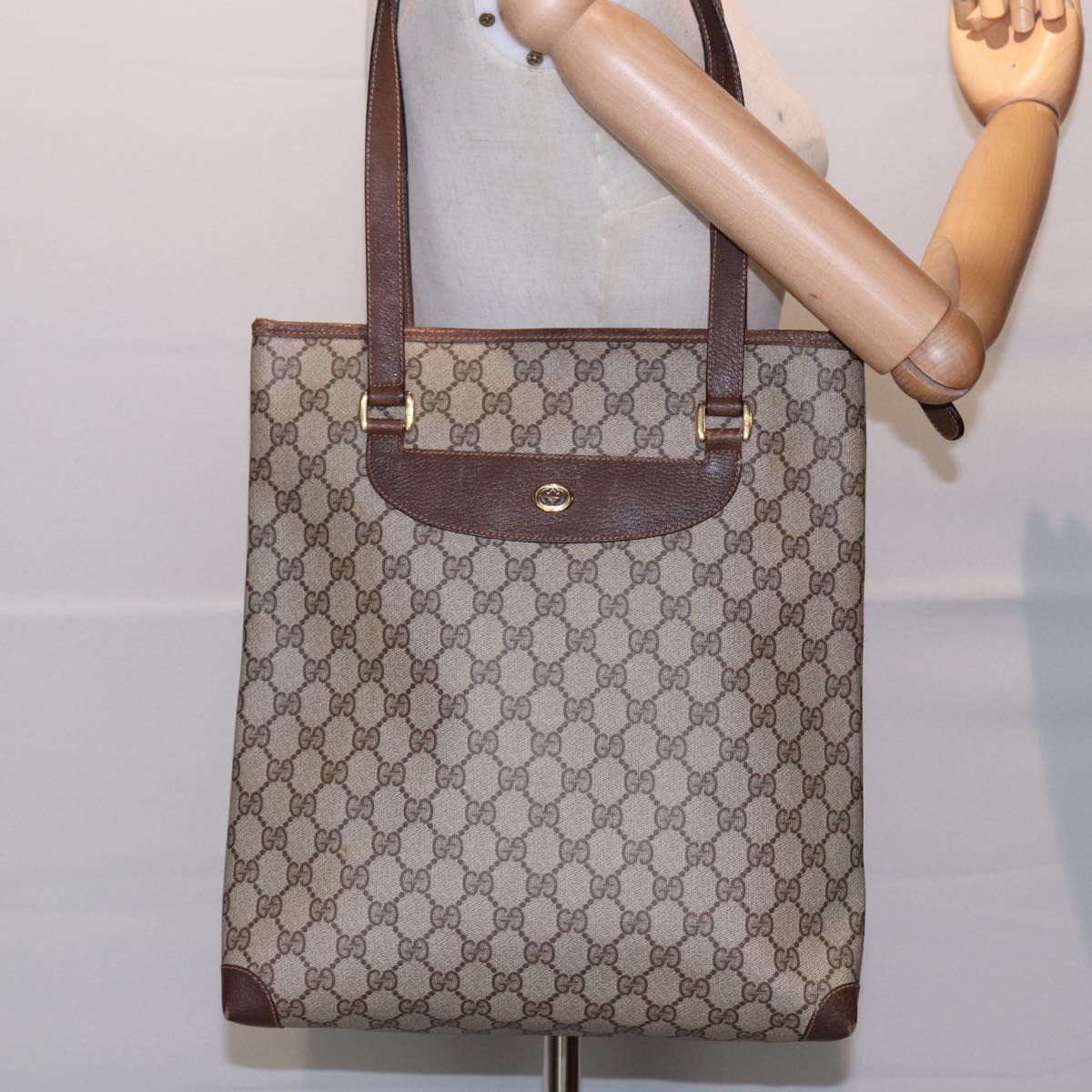 GUCCI GG Supreme Tote Bag PVC Leather Beige Gold 89 02 905 ep5665