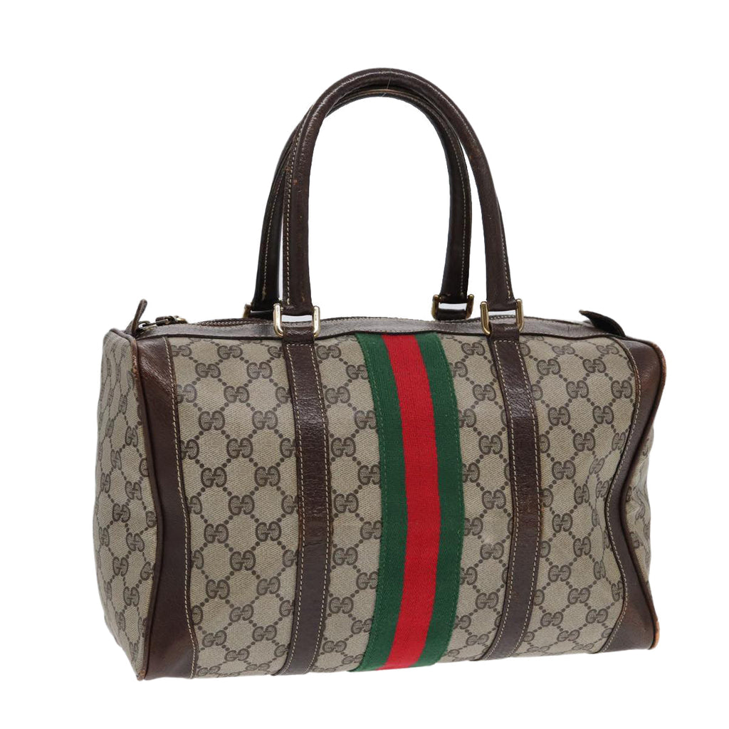 GUCCI GG Supreme Web Sherry Line Boston Bag PVC Beige Gold Red ep5669