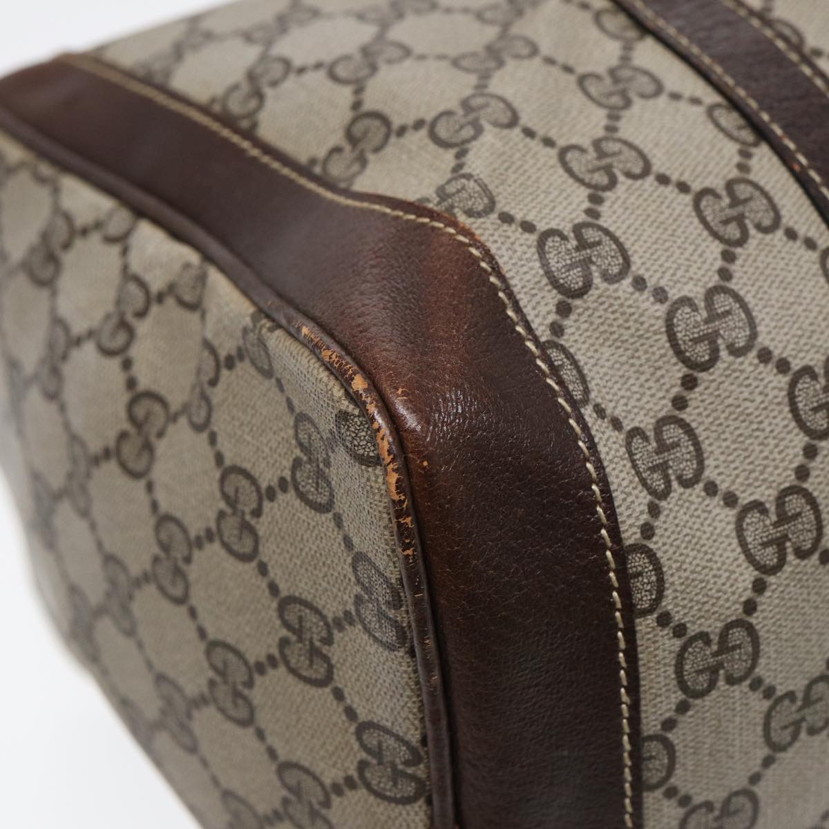 GUCCI GG Supreme Web Sherry Line Boston Bag PVC Beige Gold Red ep5669