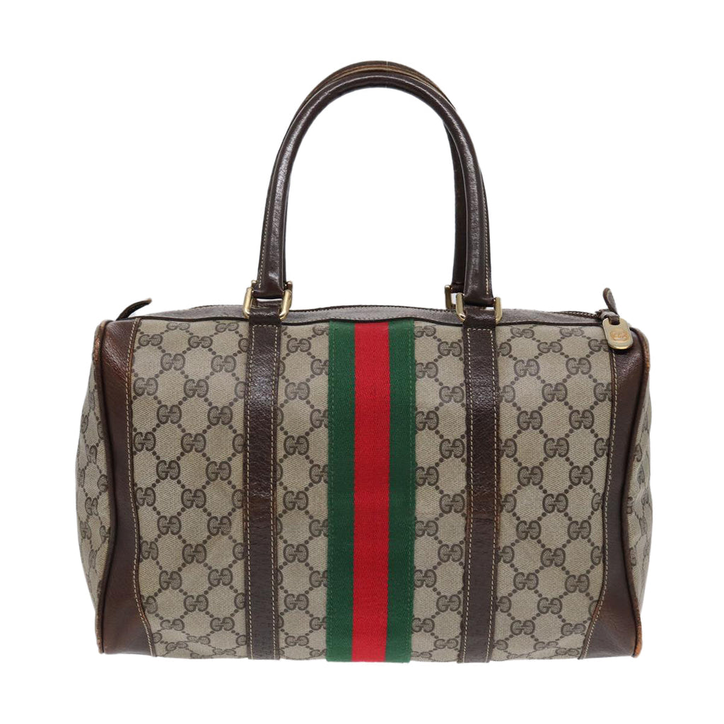 GUCCI GG Supreme Web Sherry Line Boston Bag PVC Beige Gold Red ep5669