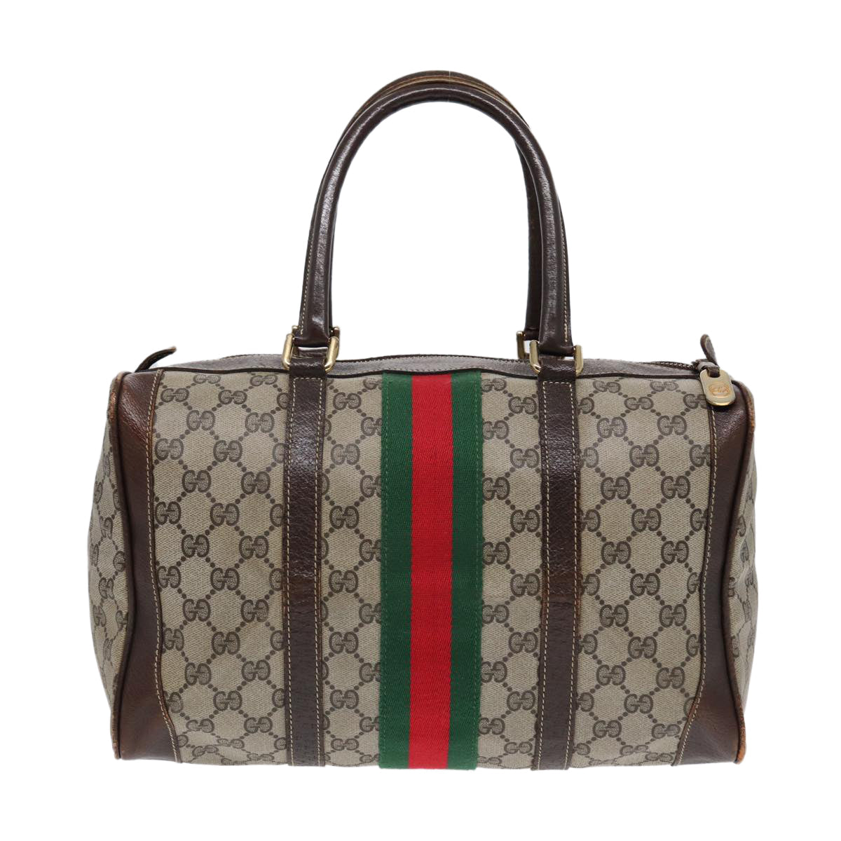GUCCI GG Supreme Web Sherry Line Boston Bag PVC Beige Gold Red ep5669