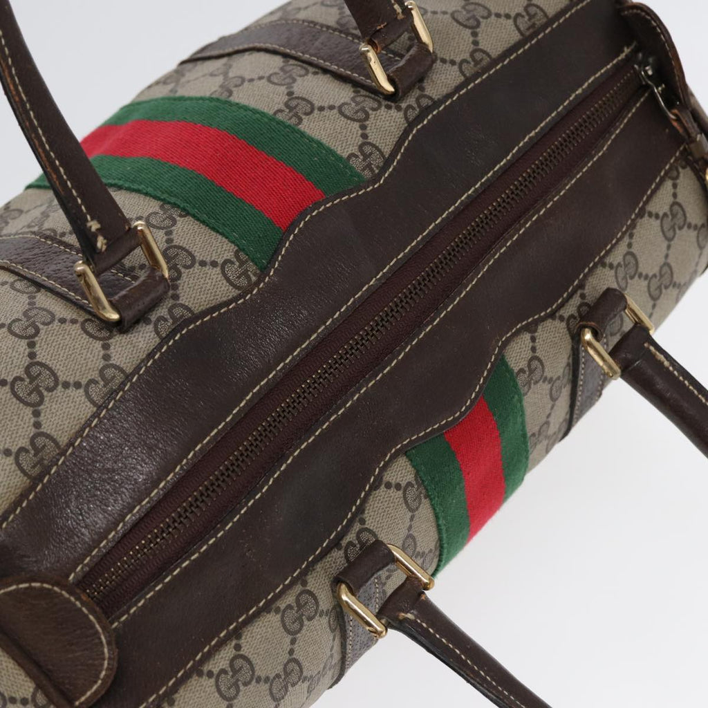 GUCCI GG Supreme Web Sherry Line Boston Bag PVC Beige Gold Red ep5669