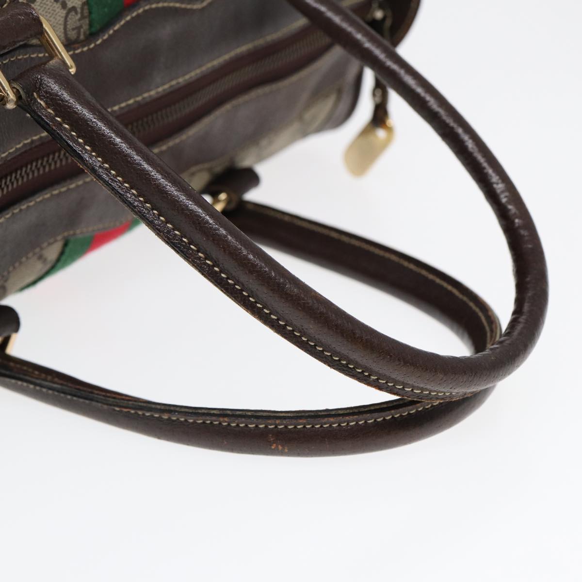 GUCCI GG Supreme Web Sherry Line Boston Bag PVC Beige Gold Red ep5669