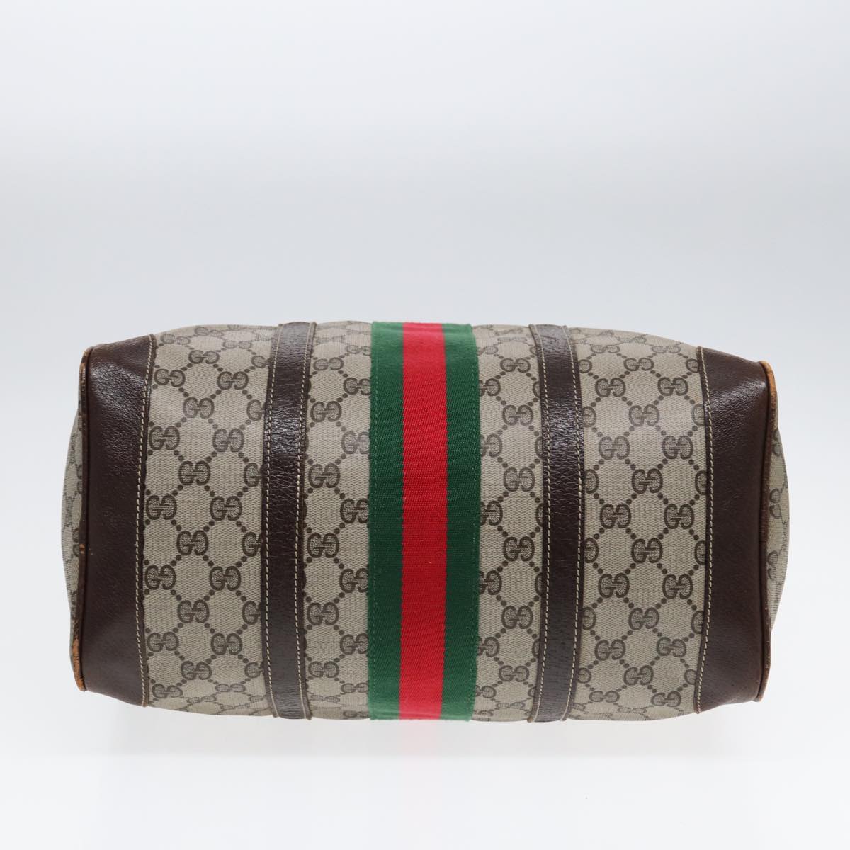GUCCI GG Supreme Web Sherry Line Boston Bag PVC Beige Gold Red ep5669