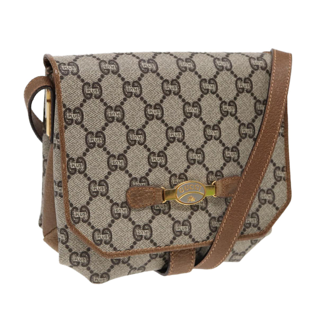 GUCCI GG Plus Supreme Shoulder Bag PVC Beige Gold ep5678