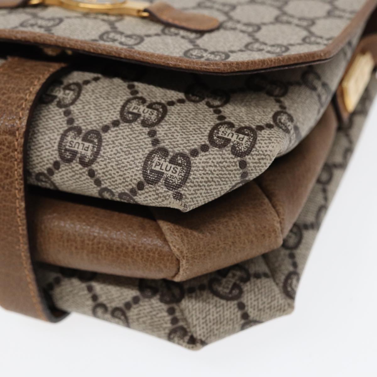 GUCCI GG Plus Supreme Shoulder Bag PVC Beige Gold ep5678