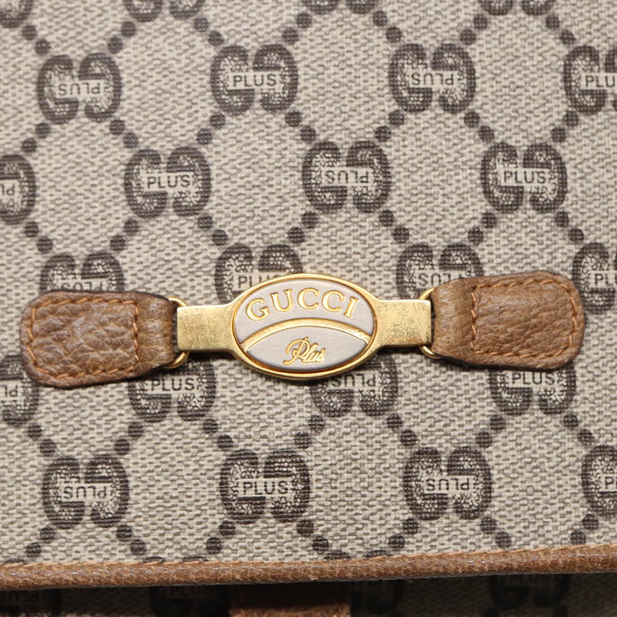 GUCCI GG Plus Supreme Shoulder Bag PVC Beige Gold ep5678