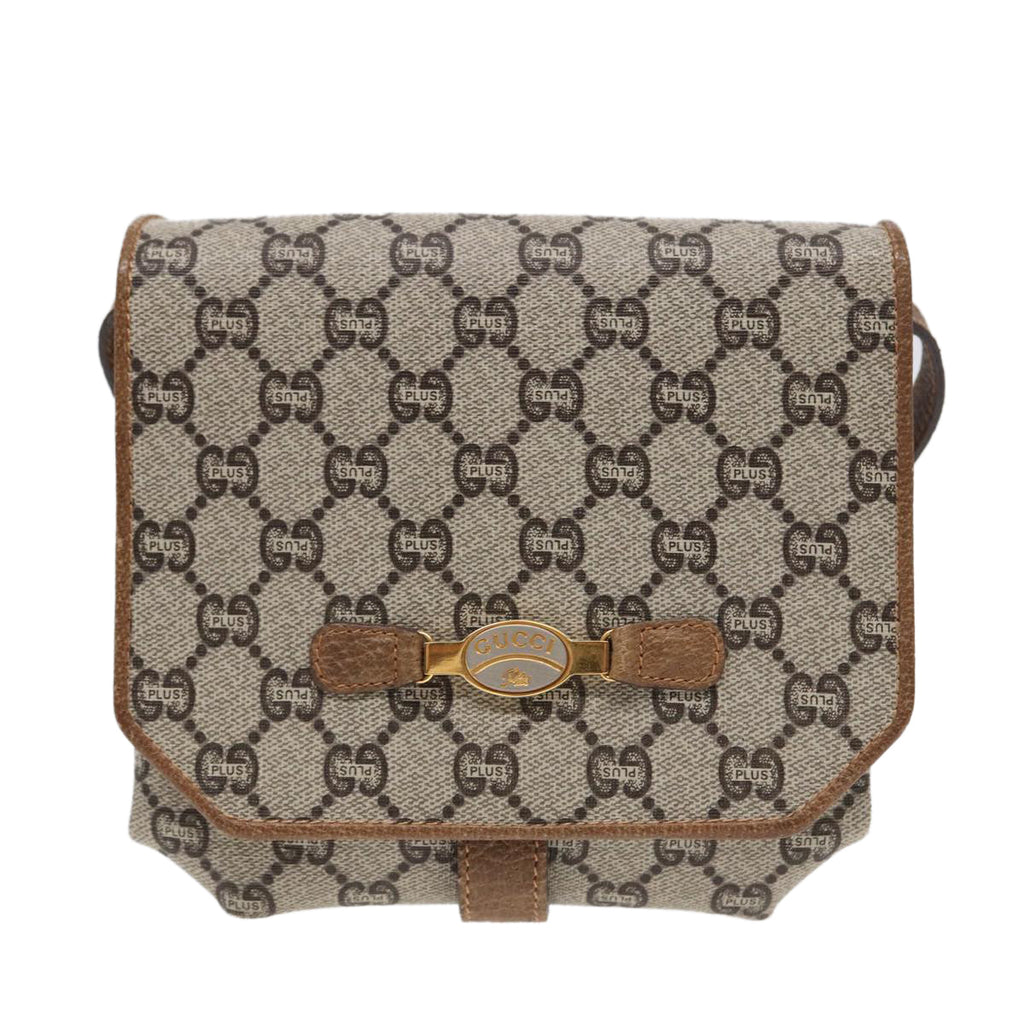 GUCCI GG Plus Supreme Shoulder Bag PVC Beige Gold ep5678