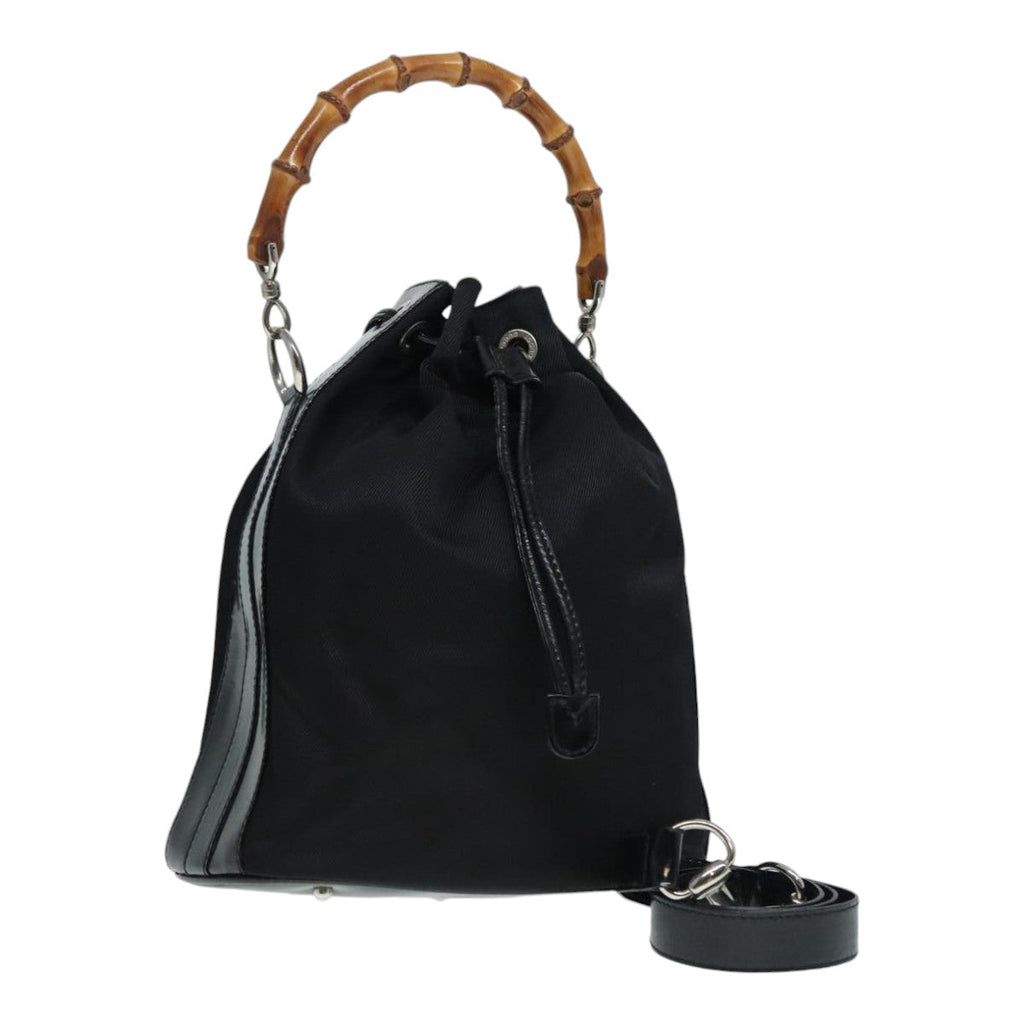 GUCCI Bamboo Hand Bag Nylon 2way Black Silver 001 3754 1657 ep5681